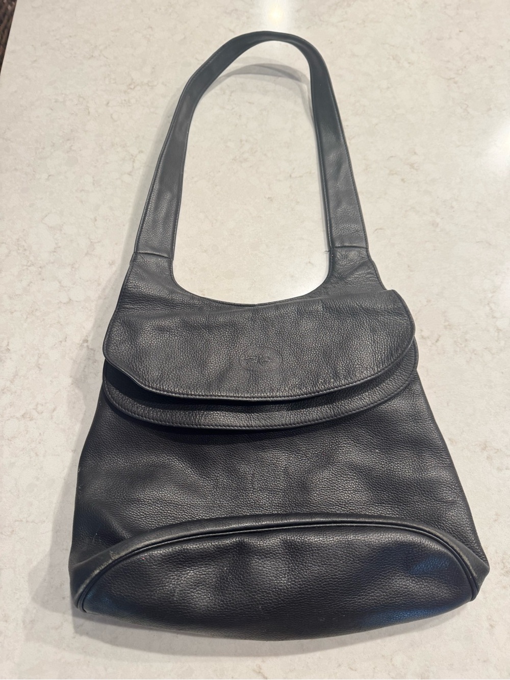Vintage Longchamp Black Pebbled Leather Hobo Tote Bag
